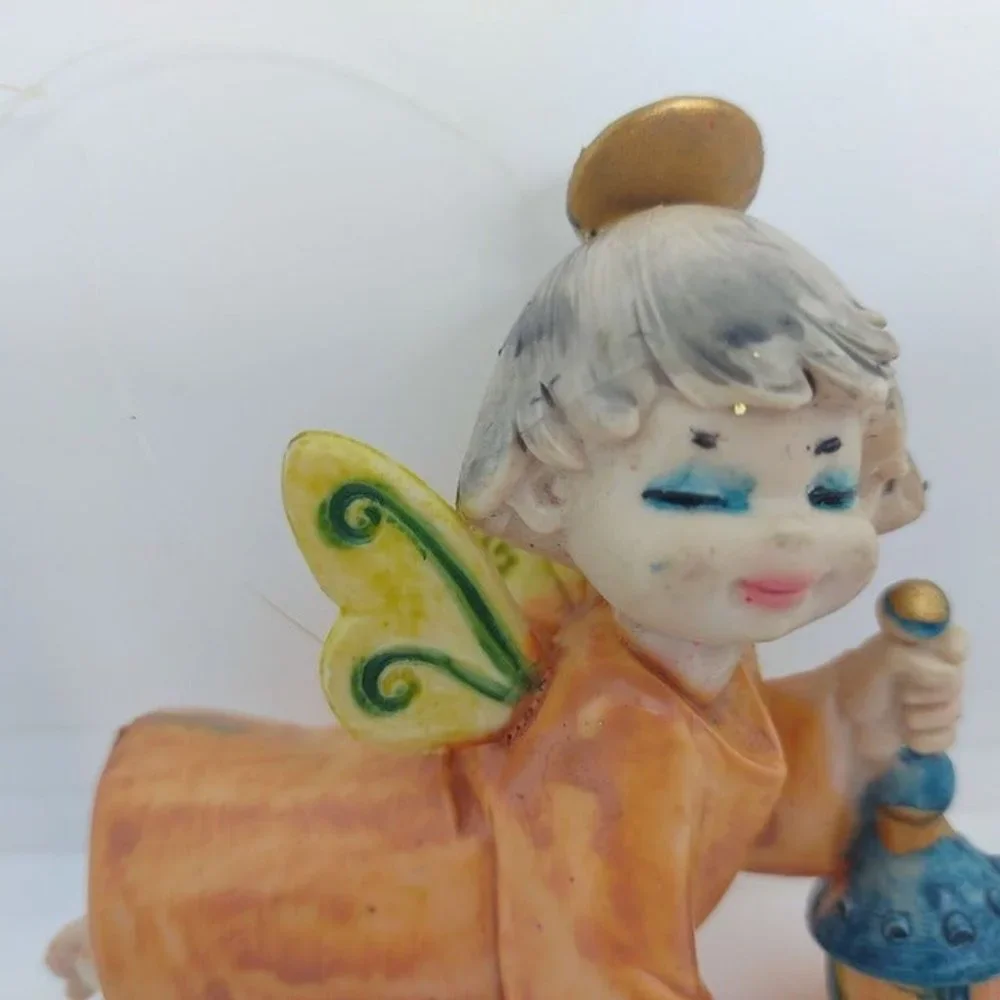 Depose Fontanini‎ Italy VTG flying angel ornament holding lantern orange 3 in